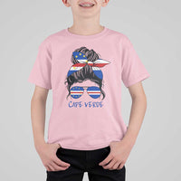 Cape Verde Messy Bun Girl Flag Sunglasses Graphic T Shirt For Kid Cabo Verde Women National Pride Gift