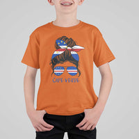 Cape Verde Messy Bun Girl Flag Sunglasses Graphic T Shirt For Kid Cabo Verde Women National Pride Gift