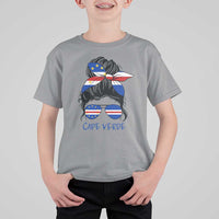 Cape Verde Messy Bun Girl Flag Sunglasses Graphic T Shirt For Kid Cabo Verde Women National Pride Gift