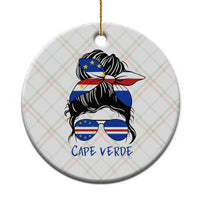 Cape Verde Messy Bun Girl Flag Sunglasses Graphic Ceramic Ornament Cabo Verde Women National Pride Gift