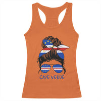 Cape Verde Messy Bun Girl Flag Sunglasses Graphic Racerback Tank Top Cabo Verde Women National Pride Gift