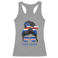 Cape Verde Messy Bun Girl Flag Sunglasses Graphic Racerback Tank Top Cabo Verde Women National Pride Gift