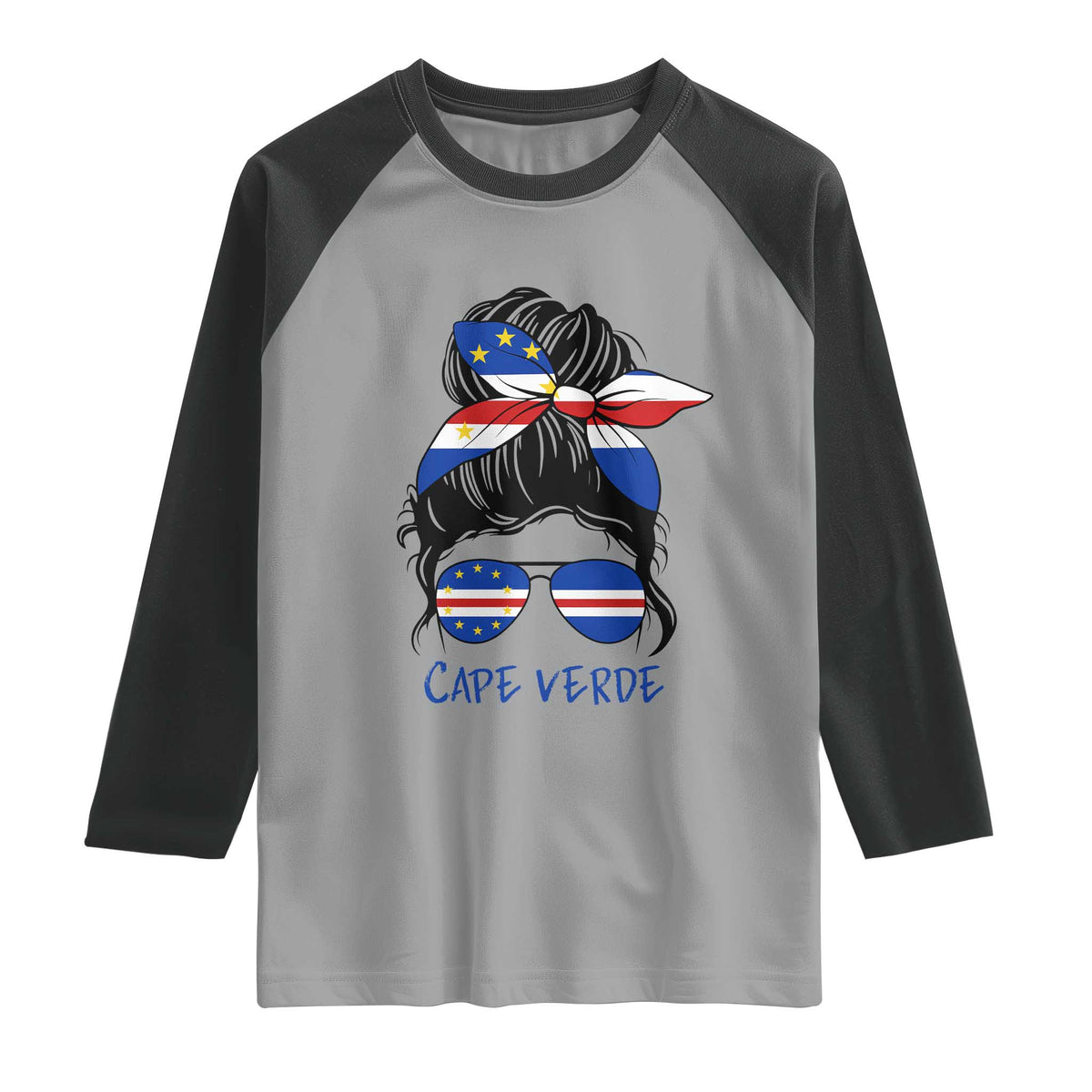 Cape Verde Messy Bun Girl Flag Sunglasses Graphic Raglan Shirt Cabo Verde Women National Pride Gift