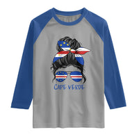 Cape Verde Messy Bun Girl Flag Sunglasses Graphic Raglan Shirt Cabo Verde Women National Pride Gift