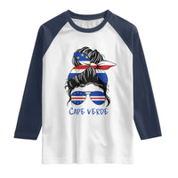 Cape Verde Messy Bun Girl Flag Sunglasses Graphic Raglan Shirt Cabo Verde Women National Pride Gift