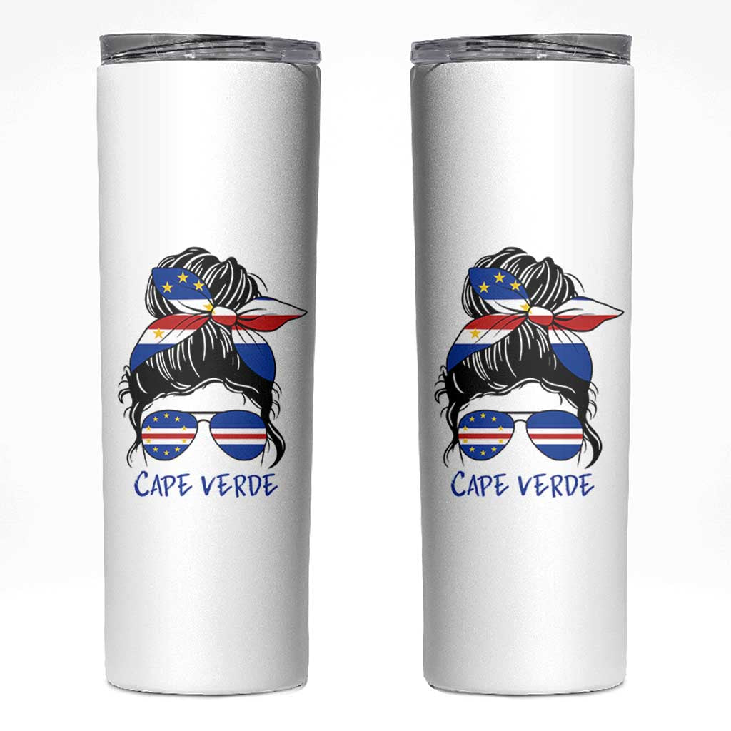 Cape Verde Messy Bun Girl Flag Sunglasses Graphic Skinny Tumbler Cabo Verde Women National Pride Gift