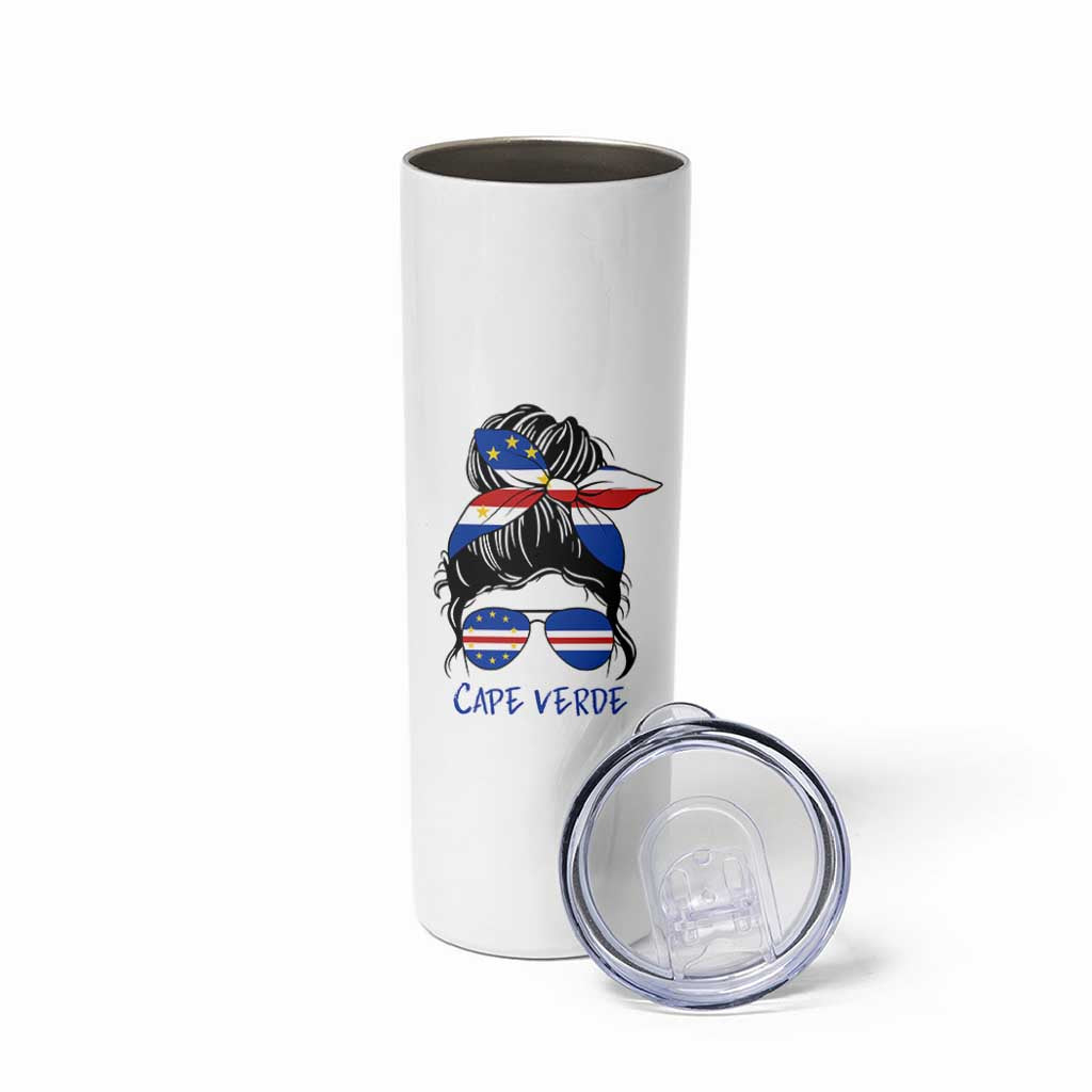 Cape Verde Messy Bun Girl Flag Sunglasses Graphic Skinny Tumbler Cabo Verde Women National Pride Gift