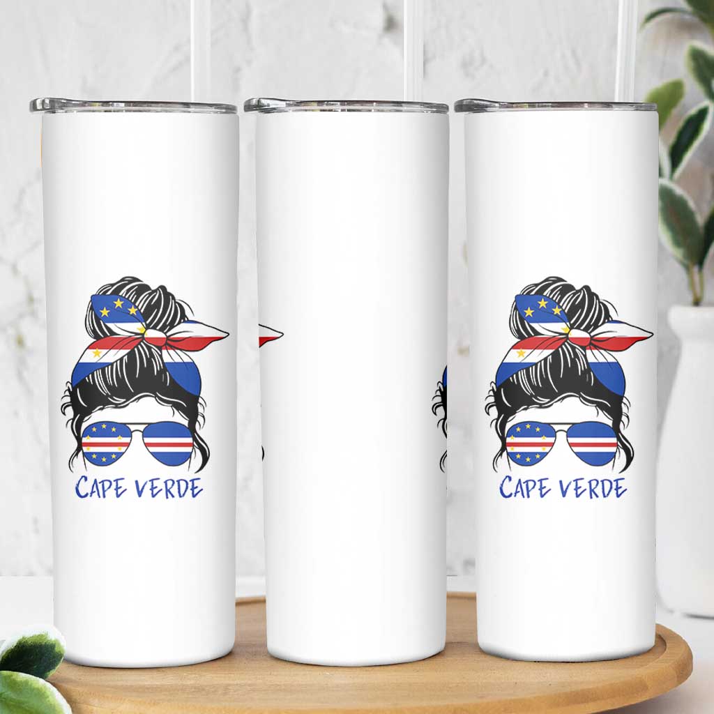 Cape Verde Messy Bun Girl Flag Sunglasses Graphic Skinny Tumbler Cabo Verde Women National Pride Gift