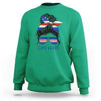 Cape Verde Messy Bun Girl Flag Sunglasses Graphic Sweatshirt Cabo Verde Women National Pride Gift