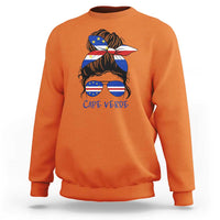 Cape Verde Messy Bun Girl Flag Sunglasses Graphic Sweatshirt Cabo Verde Women National Pride Gift