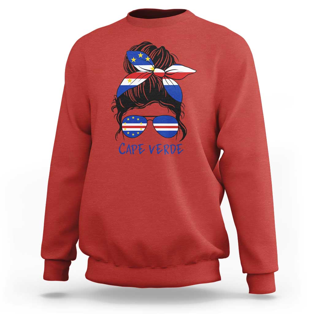 Cape Verde Messy Bun Girl Flag Sunglasses Graphic Sweatshirt Cabo Verde Women National Pride Gift