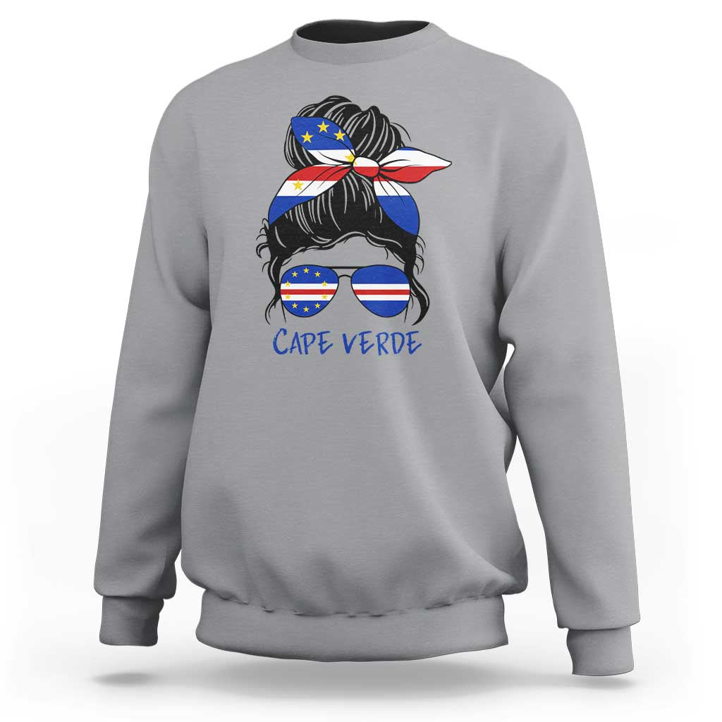 Cape Verde Messy Bun Girl Flag Sunglasses Graphic Sweatshirt Cabo Verde Women National Pride Gift