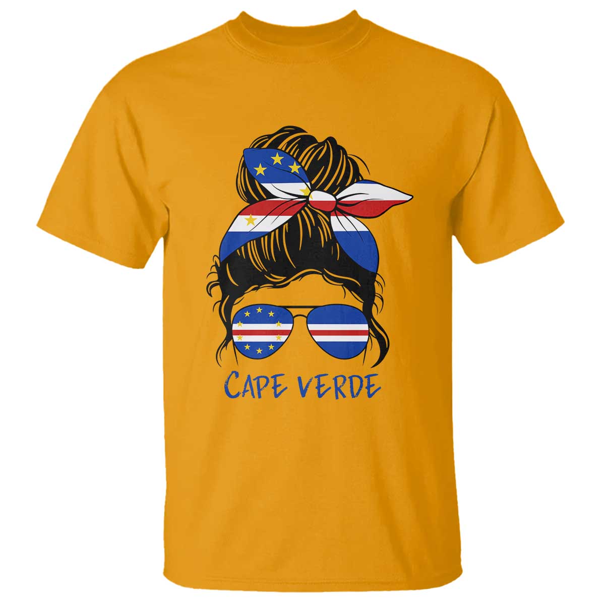 Cape Verde Messy Bun Girl Flag Sunglasses Graphic T Shirt Cabo Verde Women National Pride Gift