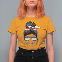 Cape Verde Messy Bun Girl Flag Sunglasses Graphic T Shirt For Women Cabo Verde Women National Pride Gift