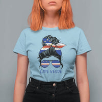 Cape Verde Messy Bun Girl Flag Sunglasses Graphic T Shirt For Women Cabo Verde Women National Pride Gift