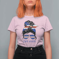 Cape Verde Messy Bun Girl Flag Sunglasses Graphic T Shirt For Women Cabo Verde Women National Pride Gift