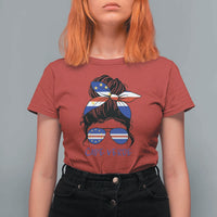 Cape Verde Messy Bun Girl Flag Sunglasses Graphic T Shirt For Women Cabo Verde Women National Pride Gift