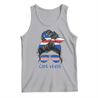 Cape Verde Messy Bun Girl Flag Sunglasses Graphic Tank Top Cabo Verde Women National Pride Gift