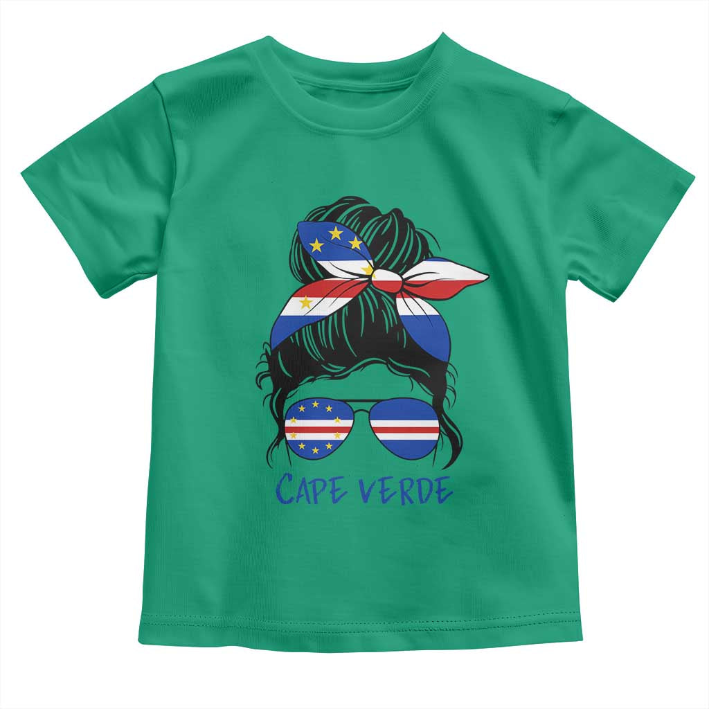 Cape Verde Messy Bun Girl Flag Sunglasses Graphic Toddler T Shirt Cabo Verde Women National Pride Gift
