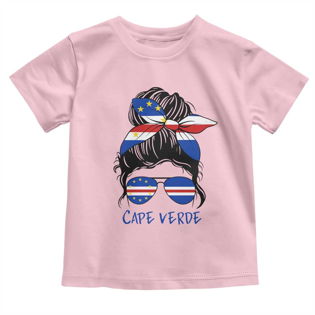 Cape Verde Messy Bun Girl Flag Sunglasses Graphic Toddler T Shirt Cabo Verde Women National Pride Gift
