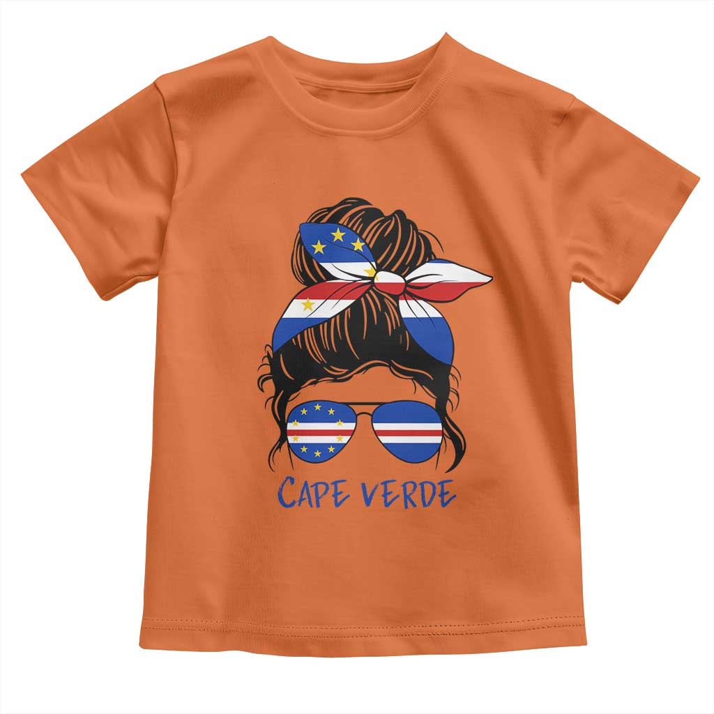 Cape Verde Messy Bun Girl Flag Sunglasses Graphic Toddler T Shirt Cabo Verde Women National Pride Gift