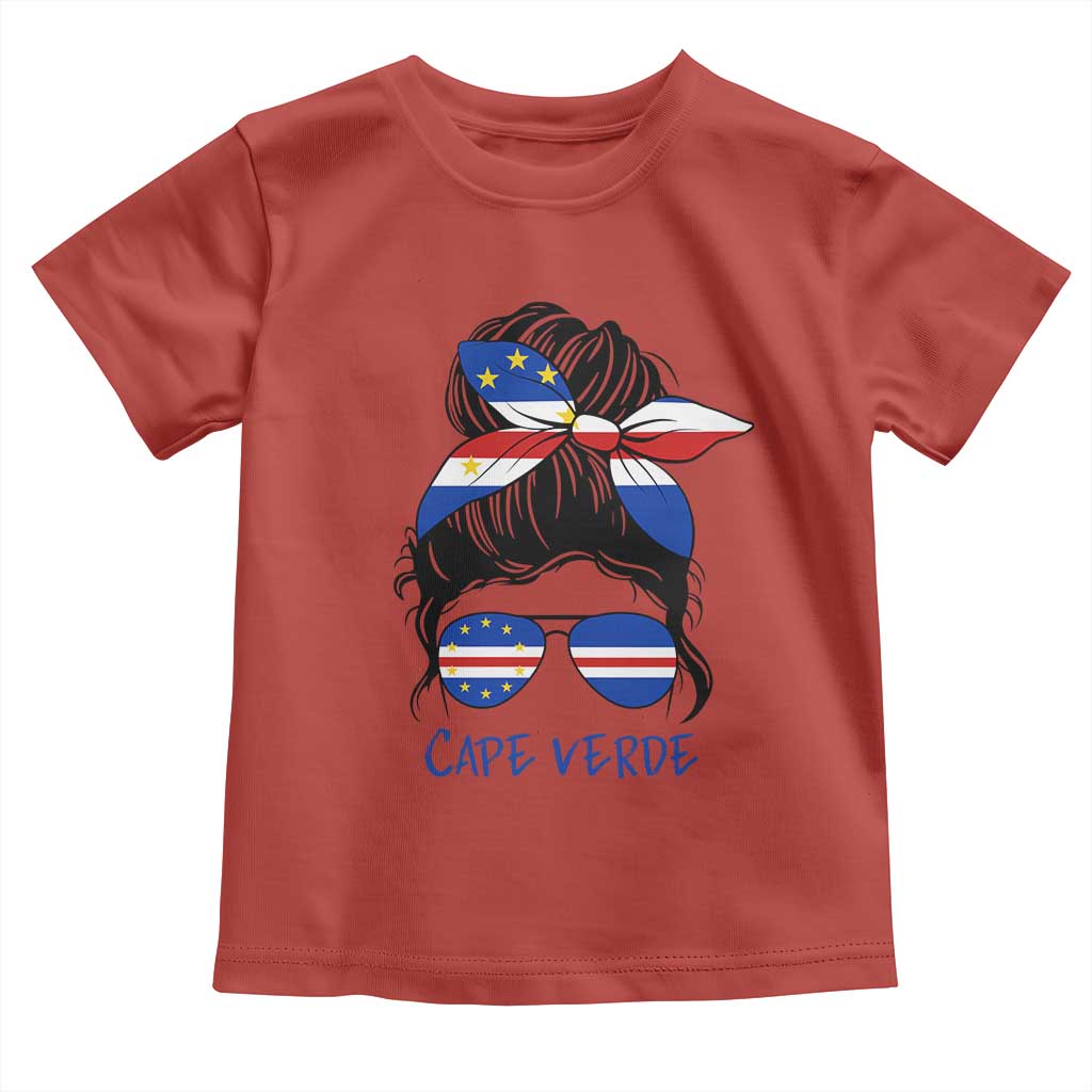 Cape Verde Messy Bun Girl Flag Sunglasses Graphic Toddler T Shirt Cabo Verde Women National Pride Gift