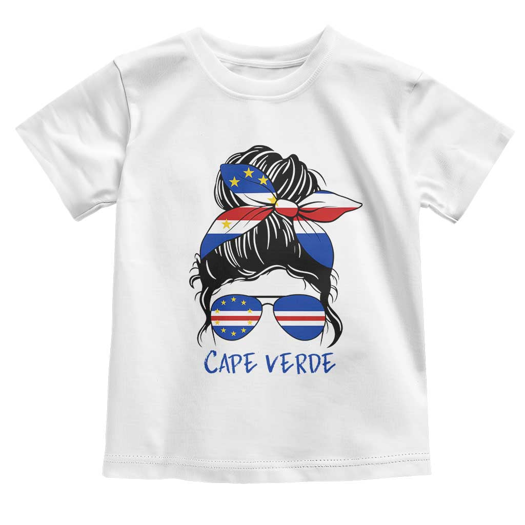 Cape Verde Messy Bun Girl Flag Sunglasses Graphic Toddler T Shirt Cabo Verde Women National Pride Gift