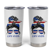 Cape Verde Messy Bun Girl Flag Sunglasses Graphic Tumbler Cup Cabo Verde Women National Pride Gift