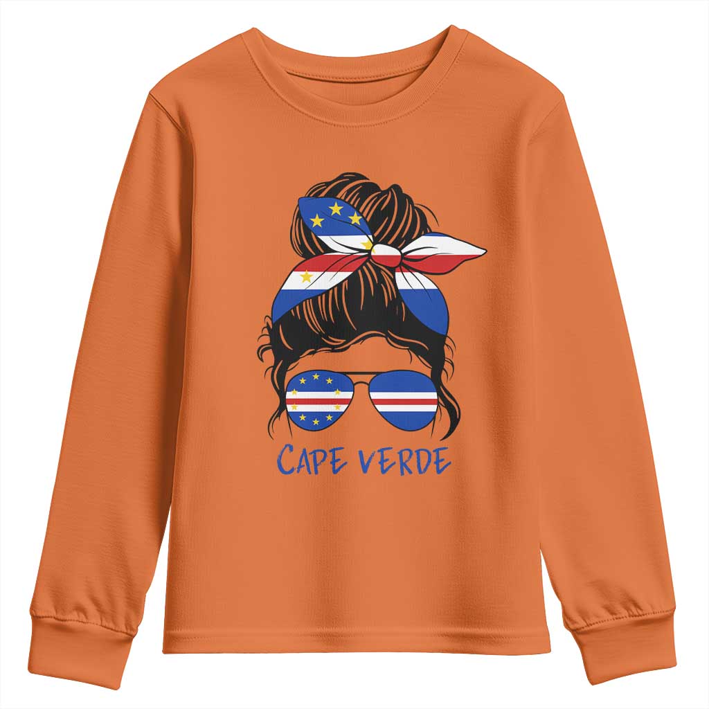 Cape Verde Messy Bun Girl Flag Sunglasses Graphic Youth Sweatshirt Cabo Verde Women National Pride Gift