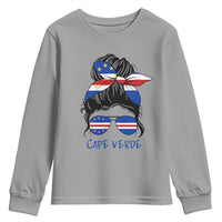 Cape Verde Messy Bun Girl Flag Sunglasses Graphic Youth Sweatshirt Cabo Verde Women National Pride Gift