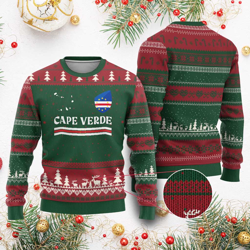 Cape Verde Country Map Shield Emblem Ugly Christmas Sweater Cabo Verde Roots National Pride Gift