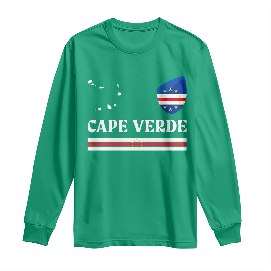 Cape Verde Country Map Shield Emblem Long Sleeve Shirt Cabo Verde Roots National Pride Gift