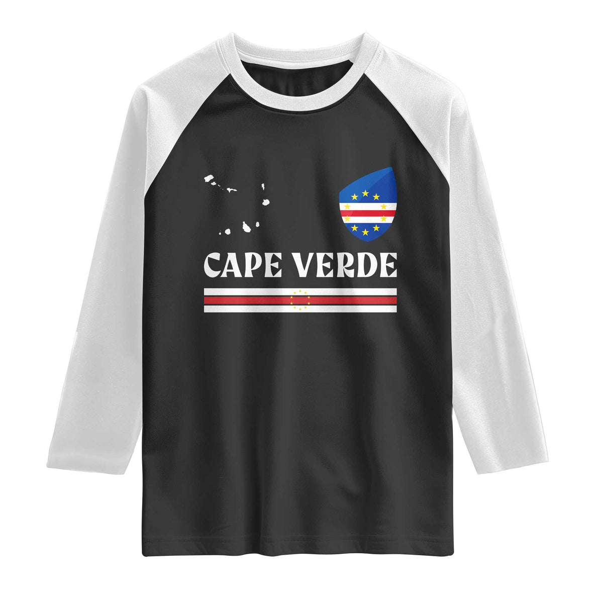 Cape Verde Country Map Shield Emblem Raglan Shirt Cabo Verde Roots National Pride Gift