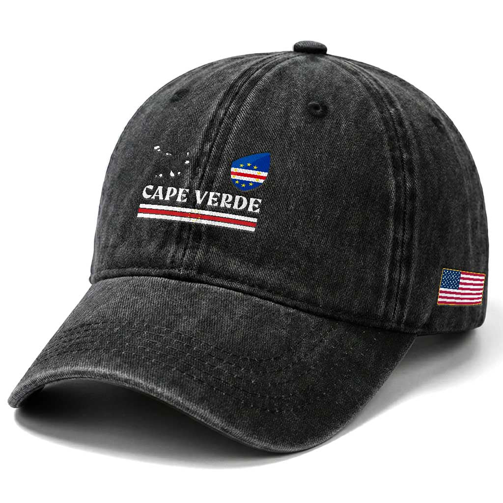 Cape Verde Country Map Shield Emblem Washed Cotton Baseball Cap Cabo Verde Roots National Pride Gift
