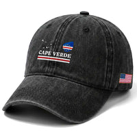 Cape Verde Country Map Shield Emblem Washed Cotton Baseball Cap Cabo Verde Roots National Pride Gift