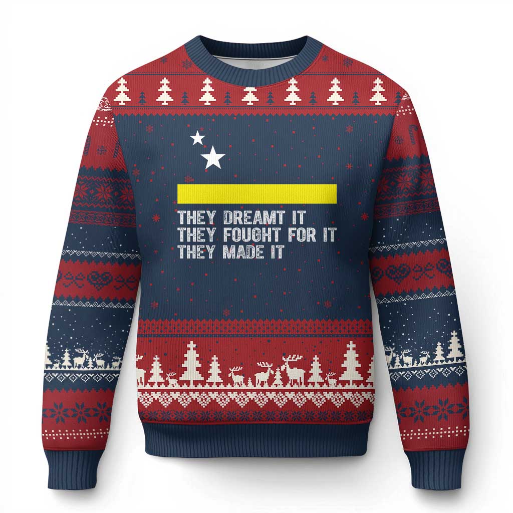 Curaçao Flag History Pride Ugly Christmas Sweater They Dreamt Fought Made It
