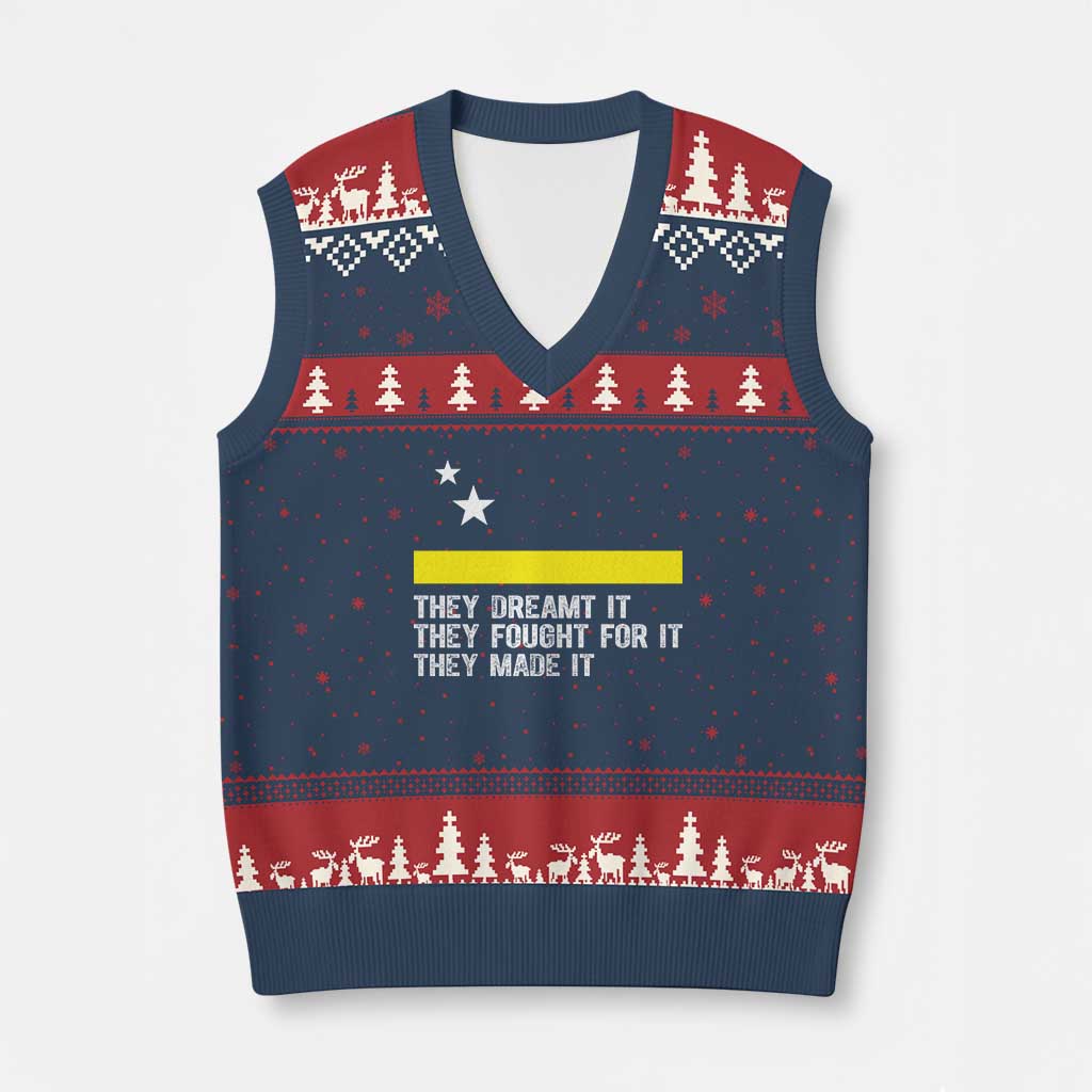 Curaçao Flag History Pride V-Neck Knit Sweater Vest They Dreamt Fought Made It