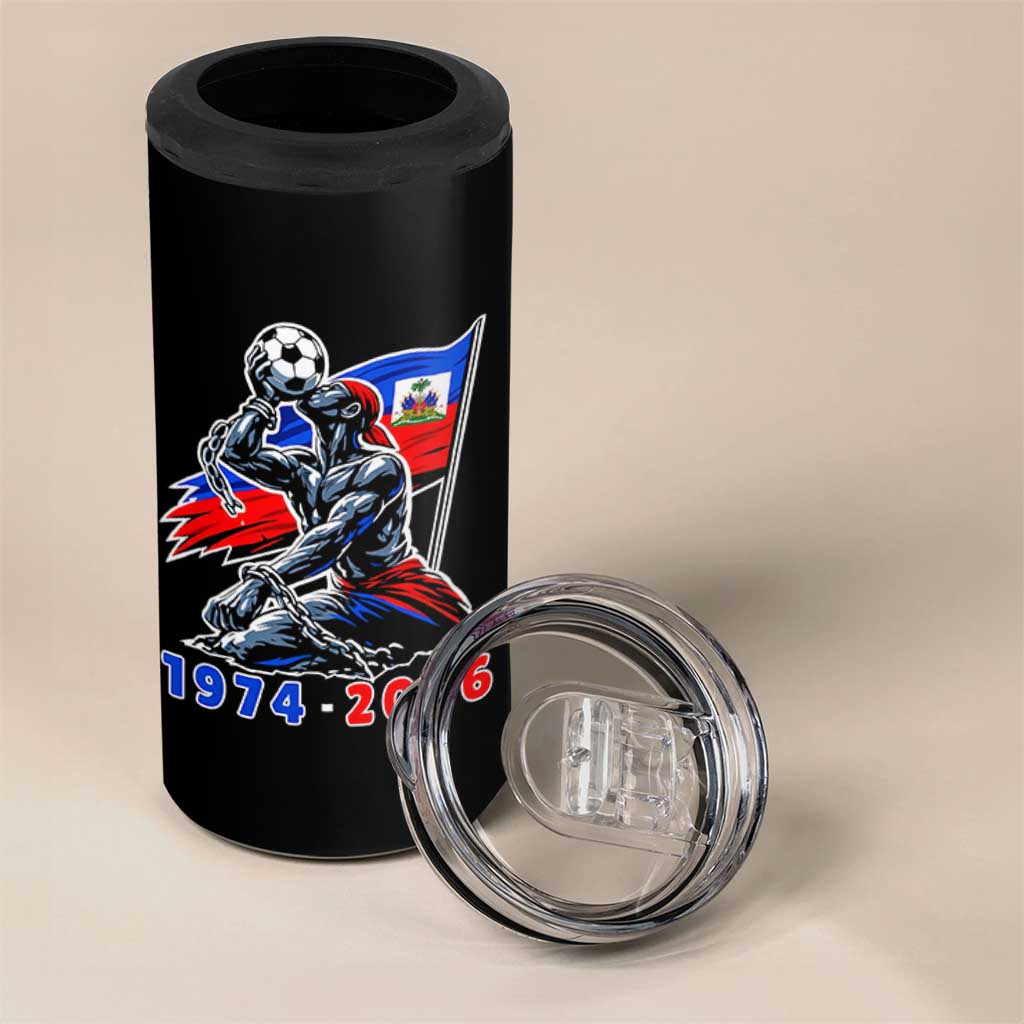 Haiti Soccer Tournament History 1974 to 2026 4 in 1 Can Cooler Tumbler Powerful Haitian Broken Chains National Flag Football Fans
