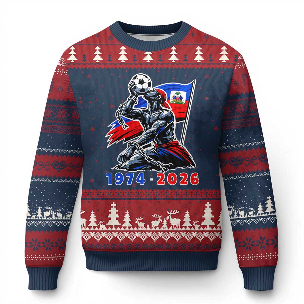 Haiti Soccer Tournament History 1974 to 2026 Ugly Christmas Sweater Powerful Haitian Broken Chains National Flag Football Fans