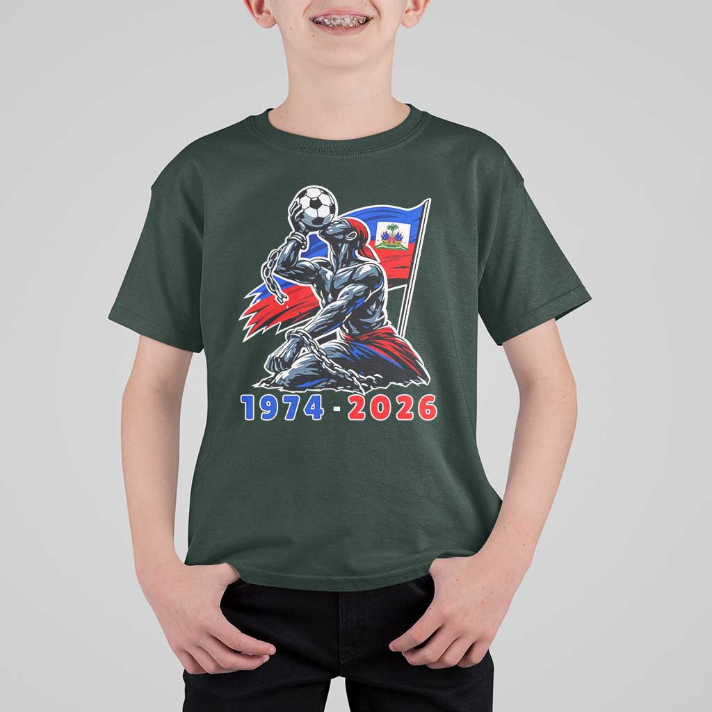 Haiti Soccer Tournament History 1974 to 2026 T Shirt For Kid Powerful Haitian Broken Chains National Flag Football Fans