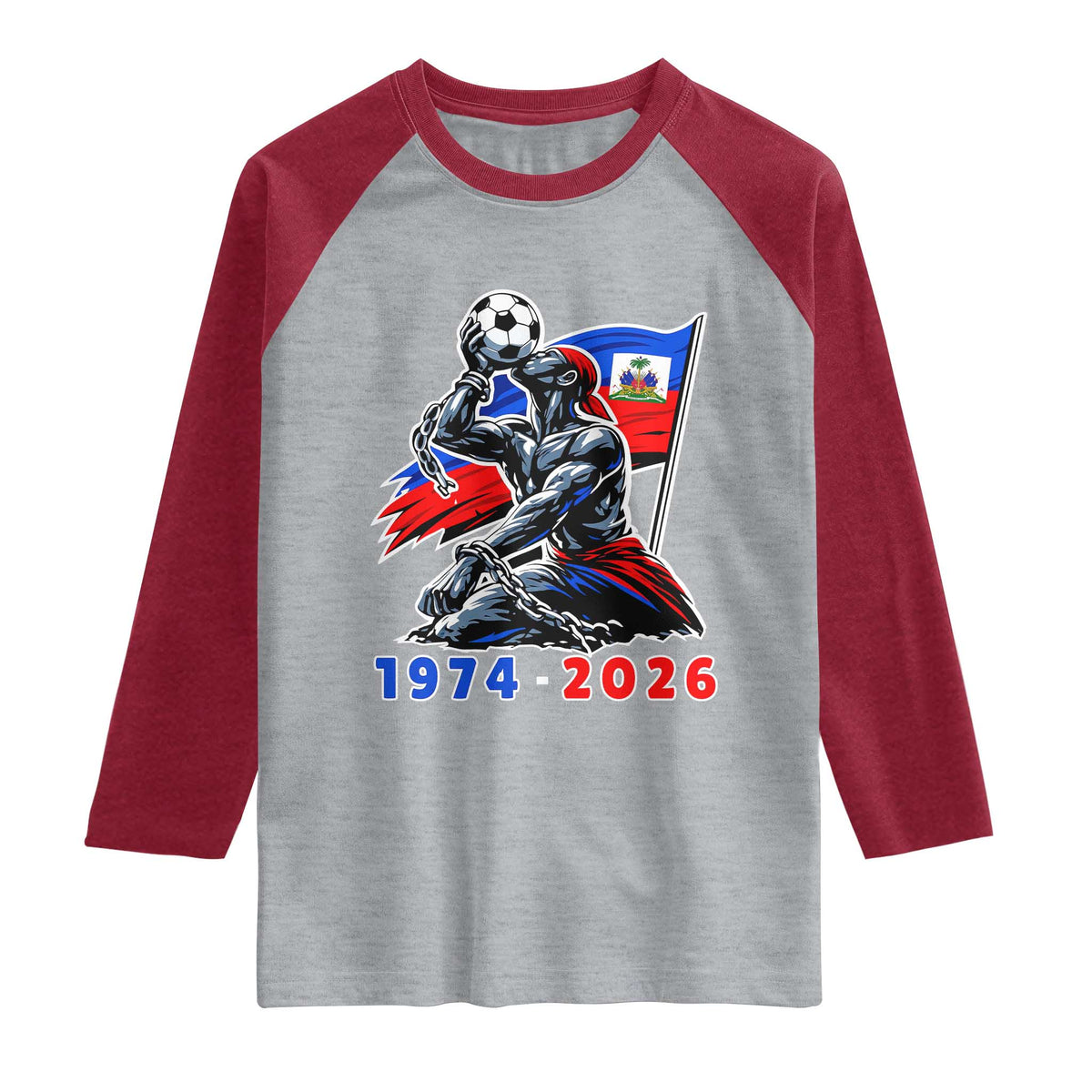 Haiti Soccer Tournament History 1974 to 2026 Raglan Shirt Powerful Haitian Broken Chains National Flag Football Fans