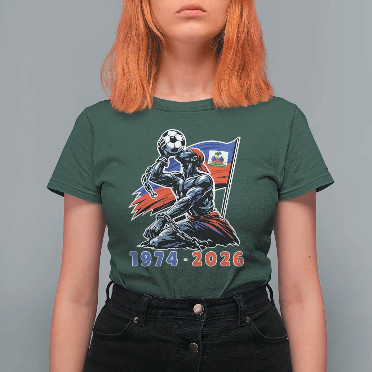 Haiti Soccer Tournament History 1974 to 2026 T Shirt For Women Powerful Haitian Broken Chains National Flag Football Fans