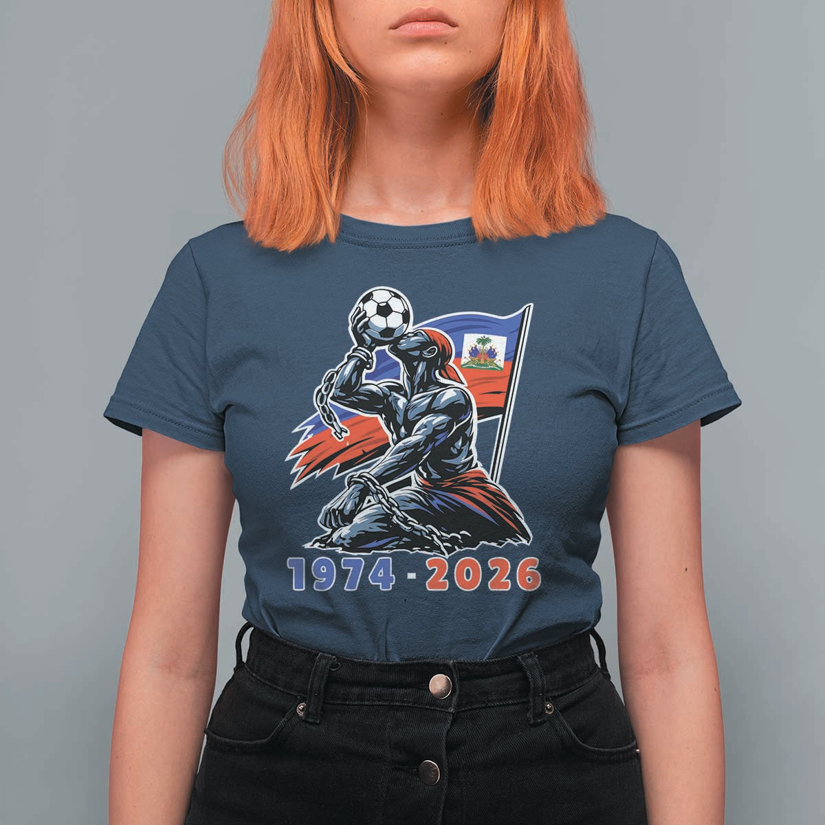 Haiti Soccer Tournament History 1974 to 2026 T Shirt For Women Powerful Haitian Broken Chains National Flag Football Fans
