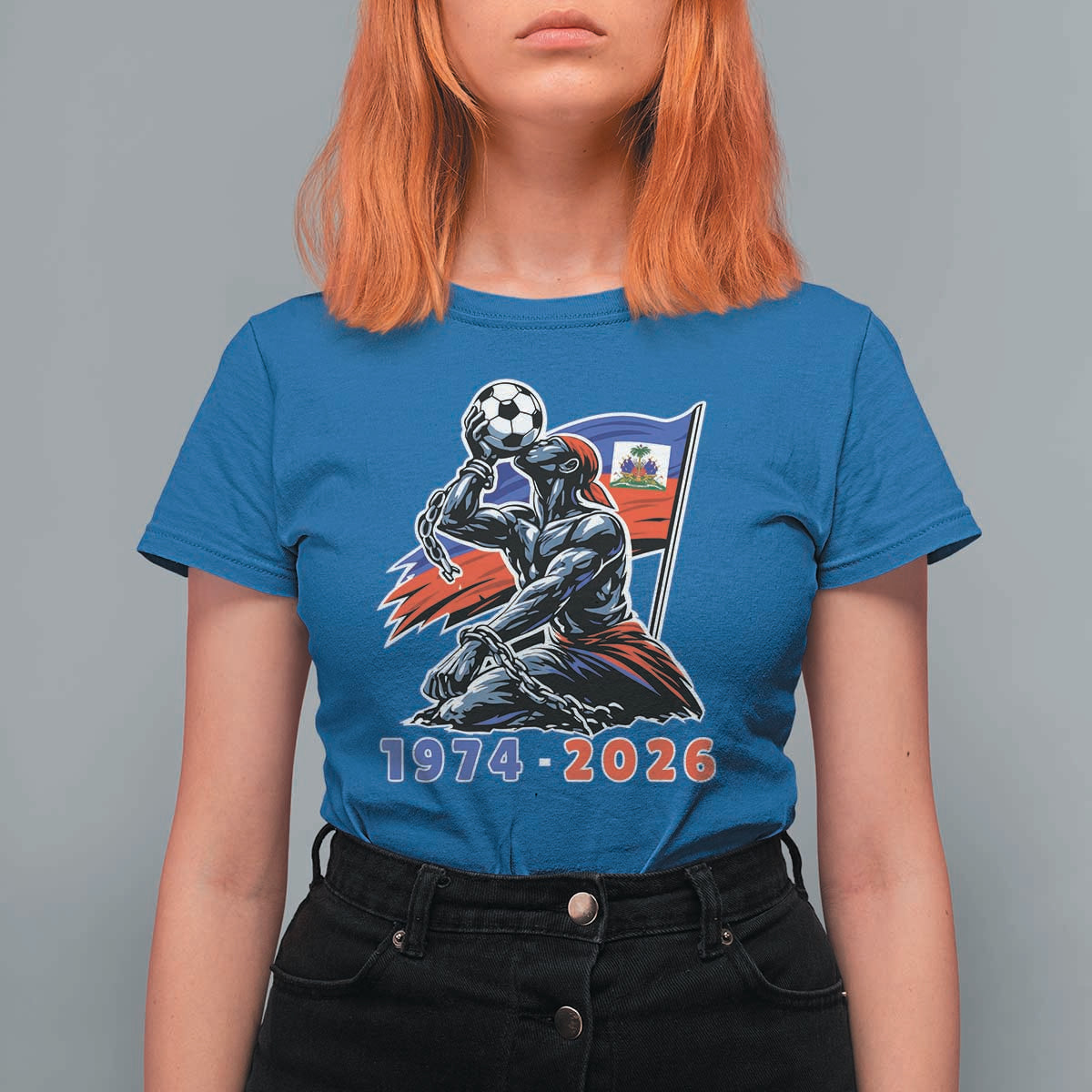 Haiti Soccer Tournament History 1974 to 2026 T Shirt For Women Powerful Haitian Broken Chains National Flag Football Fans
