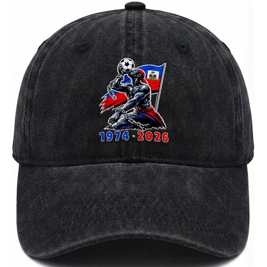 Haiti Soccer Tournament History 1974 to 2026 Washed Cotton Baseball Cap Powerful Haitian Broken Chains National Flag Football Fans