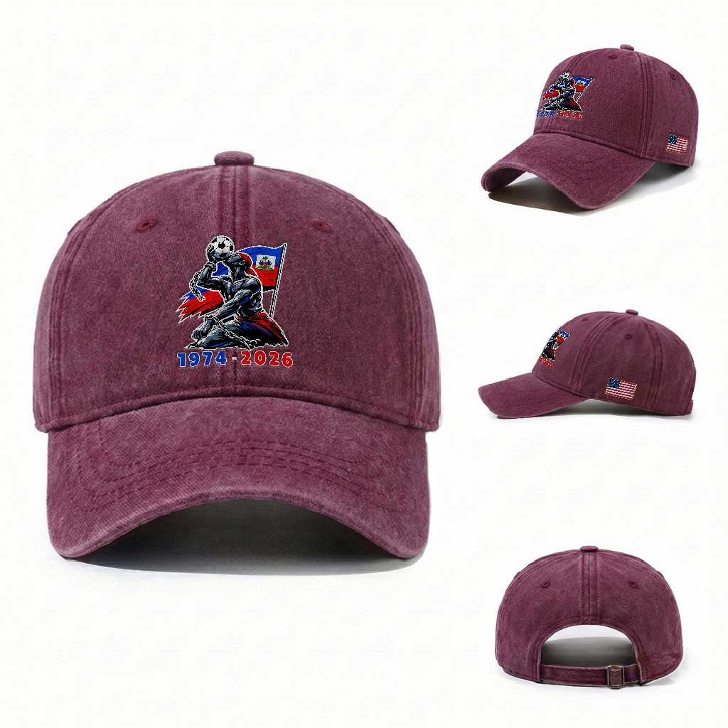Haiti Soccer Tournament History 1974 to 2026 Washed Cotton Baseball Cap Powerful Haitian Broken Chains National Flag Football Fans