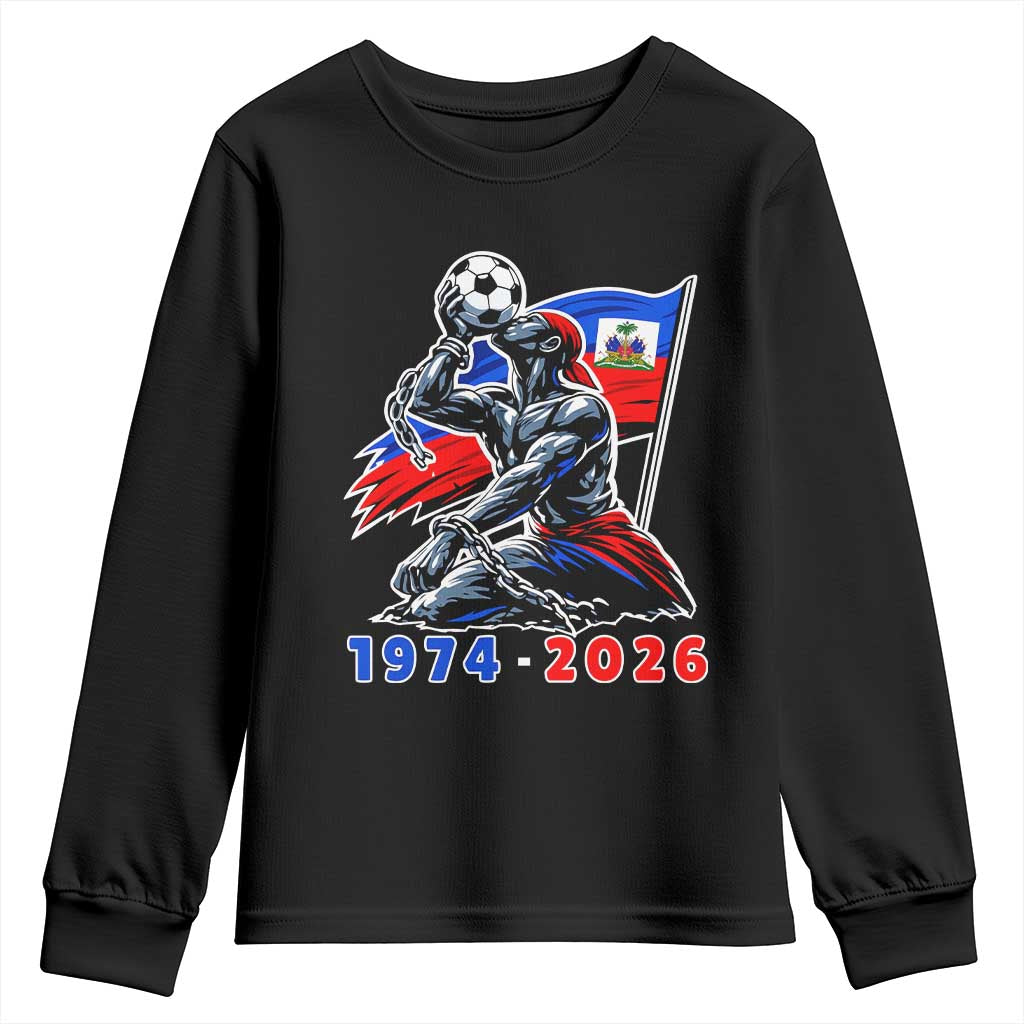 Haiti Soccer Tournament History 1974 to 2026 Youth Sweatshirt Powerful Haitian Broken Chains National Flag Football Fans