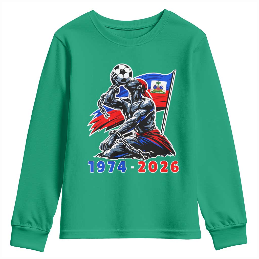 Haiti Soccer Tournament History 1974 to 2026 Youth Sweatshirt Powerful Haitian Broken Chains National Flag Football Fans