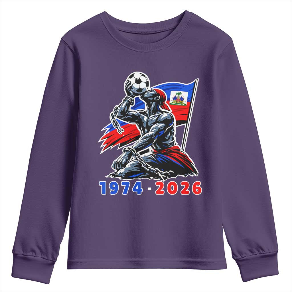 Haiti Soccer Tournament History 1974 to 2026 Youth Sweatshirt Powerful Haitian Broken Chains National Flag Football Fans
