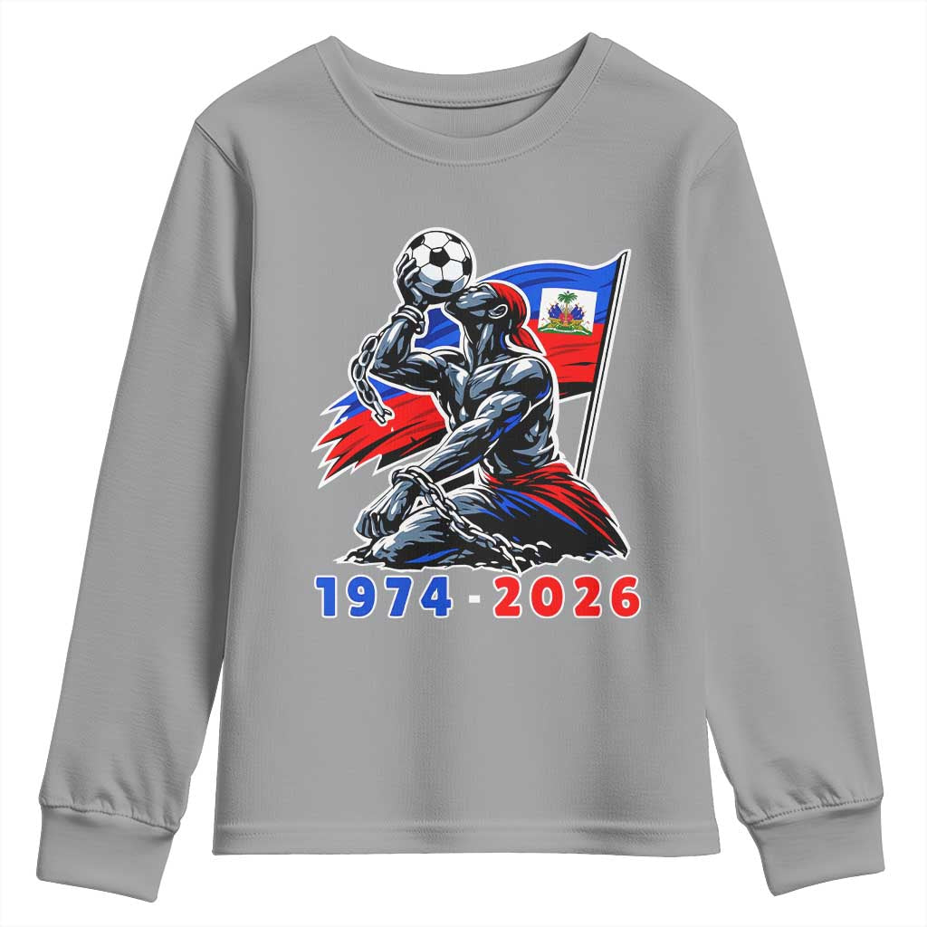 Haiti Soccer Tournament History 1974 to 2026 Youth Sweatshirt Powerful Haitian Broken Chains National Flag Football Fans